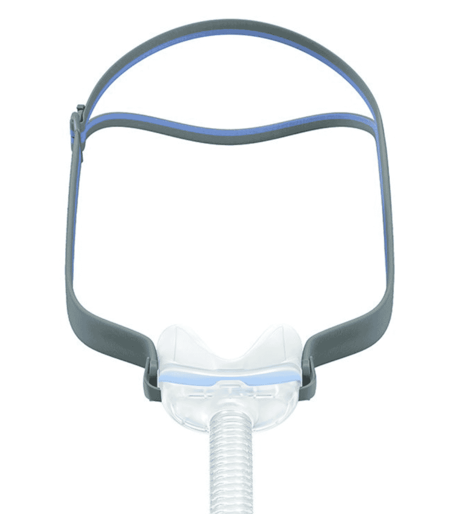 ResMed AirFit N30 nasal CPAP mask with headgear and tubing display.