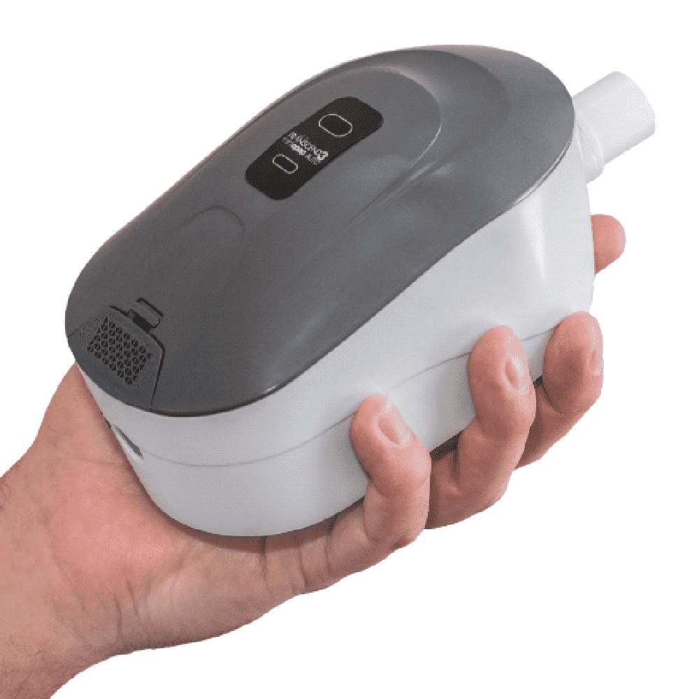 The Transcend 3 miniCPAP machine is an auto-adjusting unit that delivers air pressure to keep the airway open during the night.