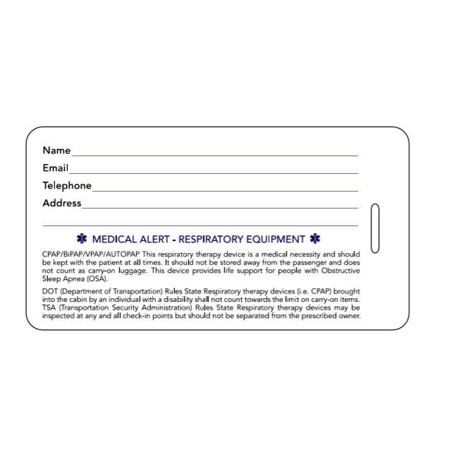 Medical Identification Luggage Tag For CPAP Equipment Medical Identification Luggage Tag For CPAP Equipment